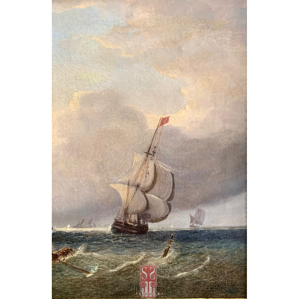 Marina. Óleo sobre lienzo. Escuela francesa de mitad del Siglo XIX.