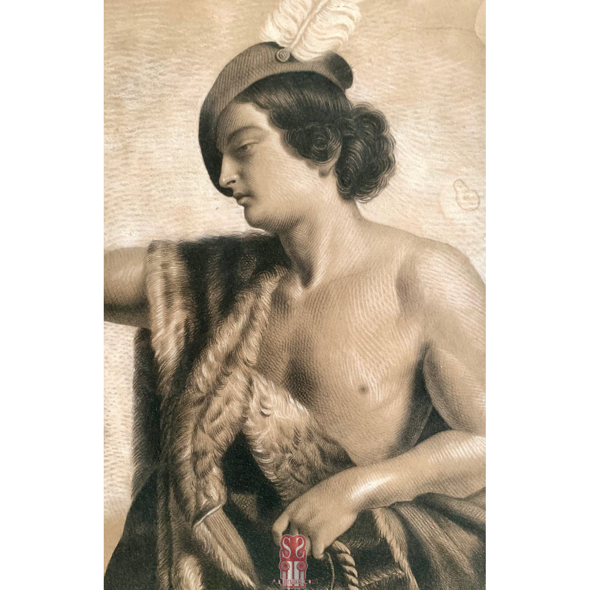 "David and Goliath," charcoal drawing , 19th.