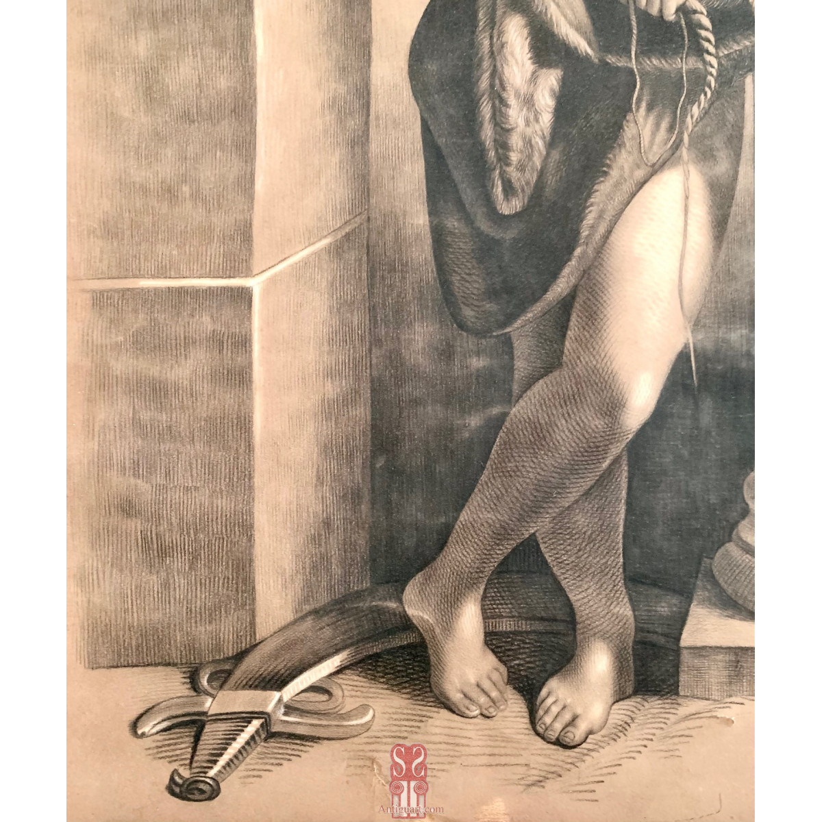 "David and Goliath," charcoal drawing , 19th.