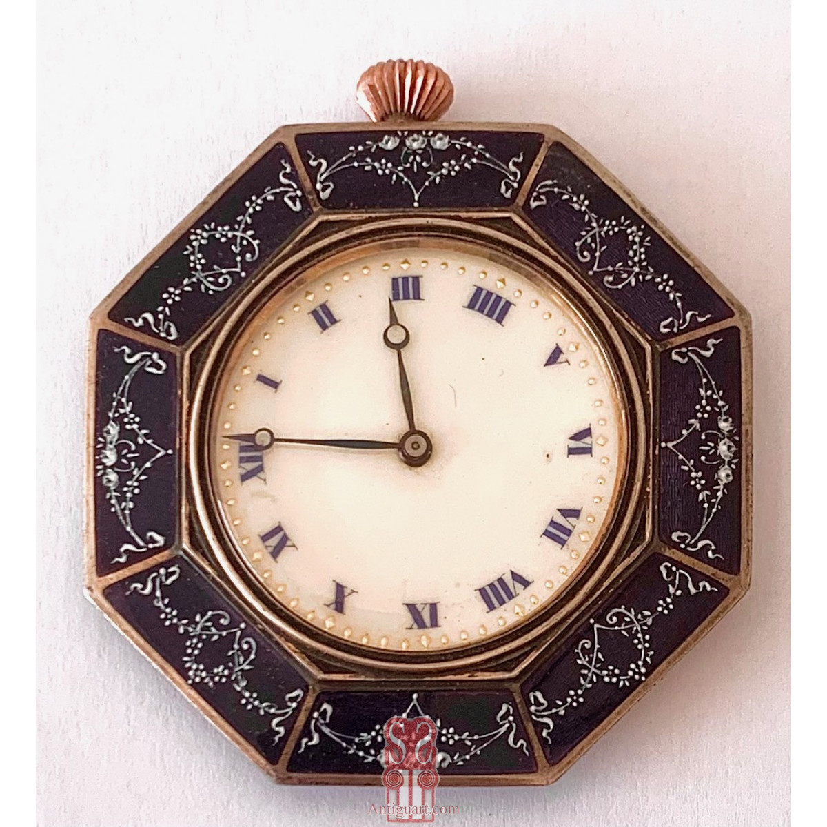 Reloj de bolsillo de plata esmaltada, 1920 circa.