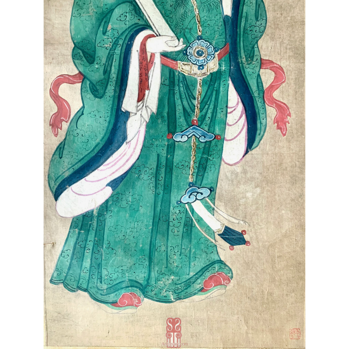 Pintura china, guardián del palacio, tempera sobre lienzo., finales siglo XIX.