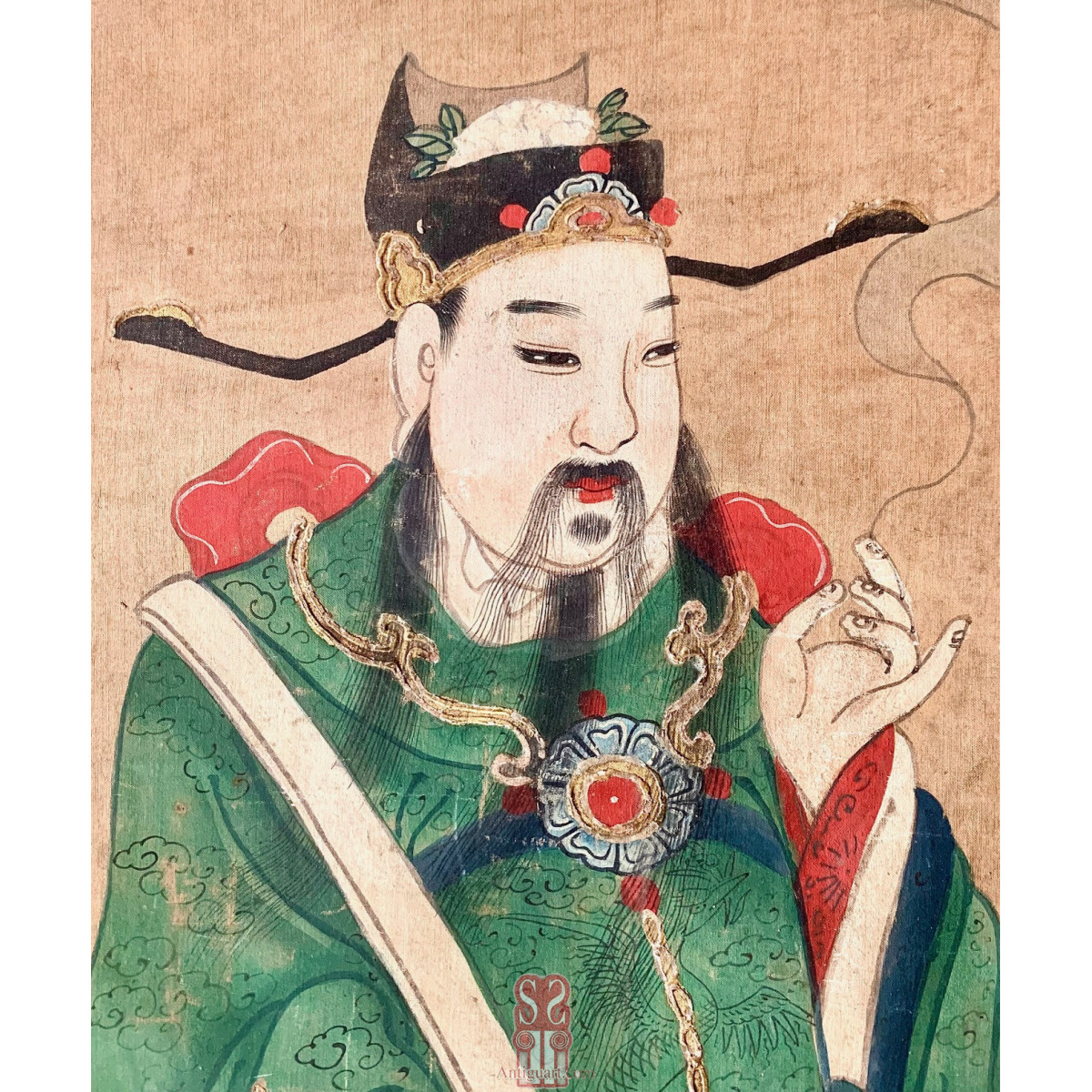 Pintura china, guardián del palacio, tempera sobre lienzo., finales siglo XIX.