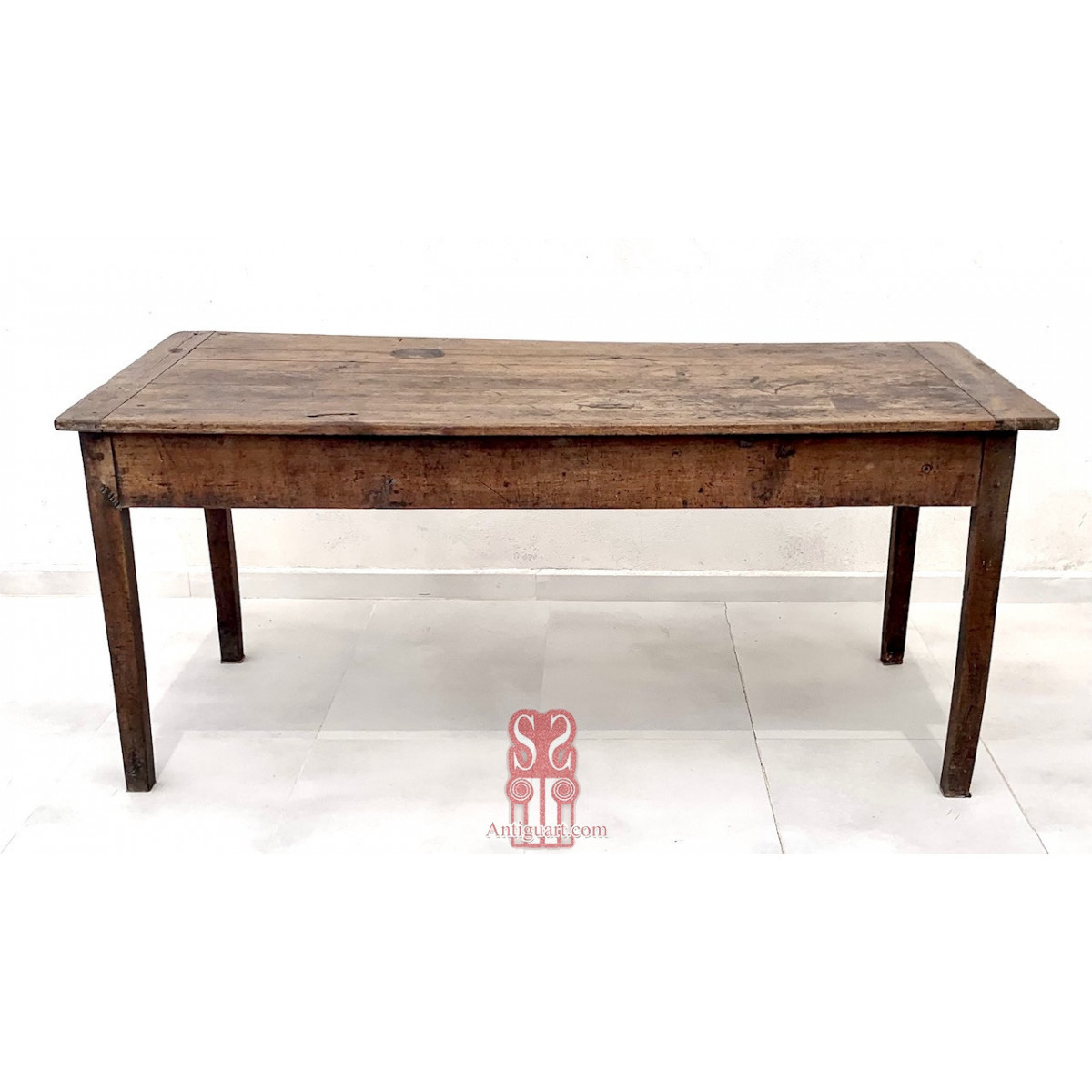 Mesa rustica de comedor, nogal macizo, siglo XIX