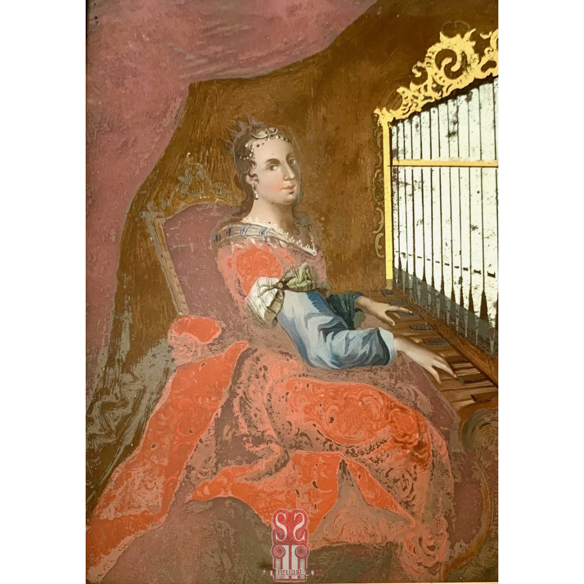 Santa Cecilia y el rey David, pinturas  sobre cristal, siglo XVIII.