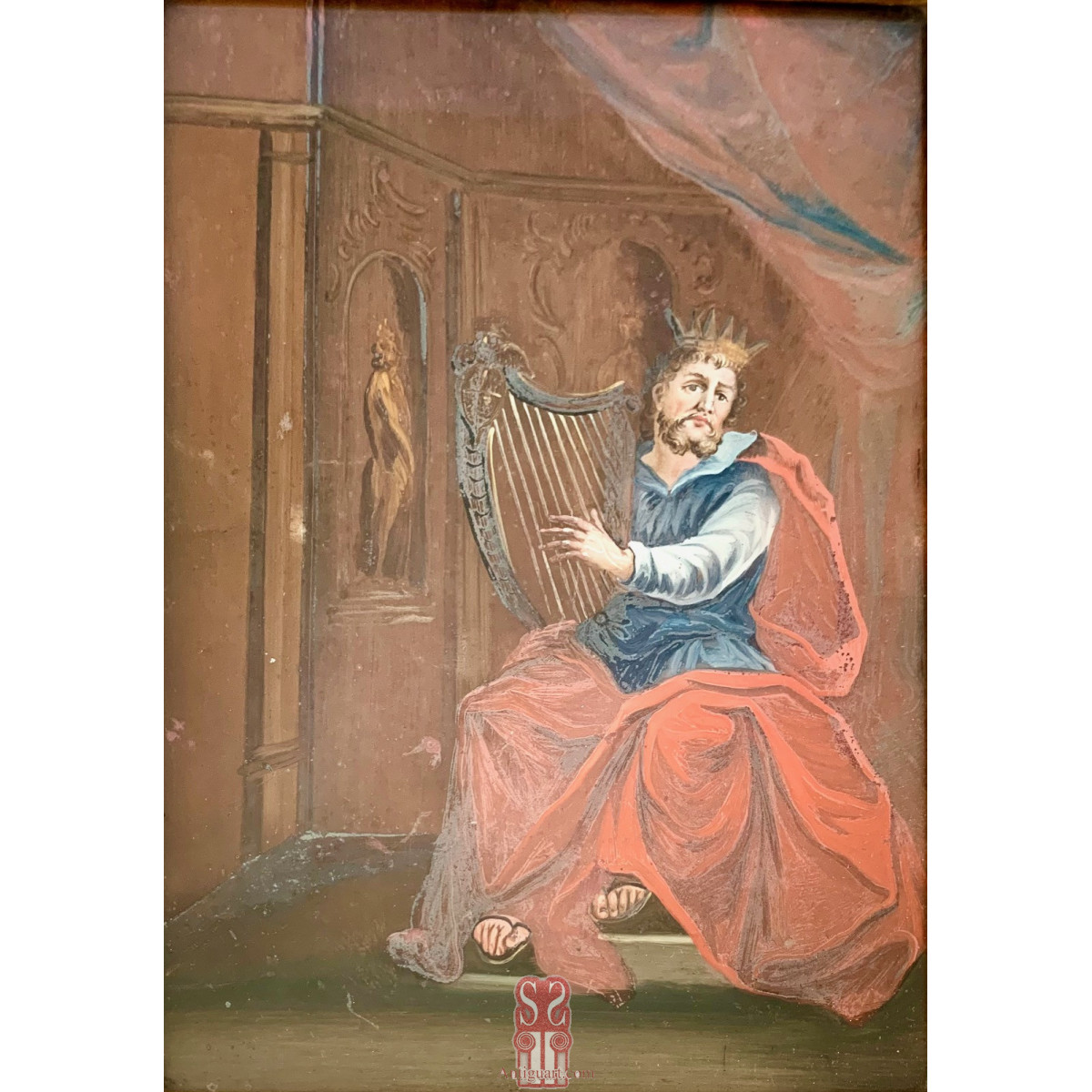 Santa Cecilia y el rey David, pinturas  sobre cristal, siglo XVIII.