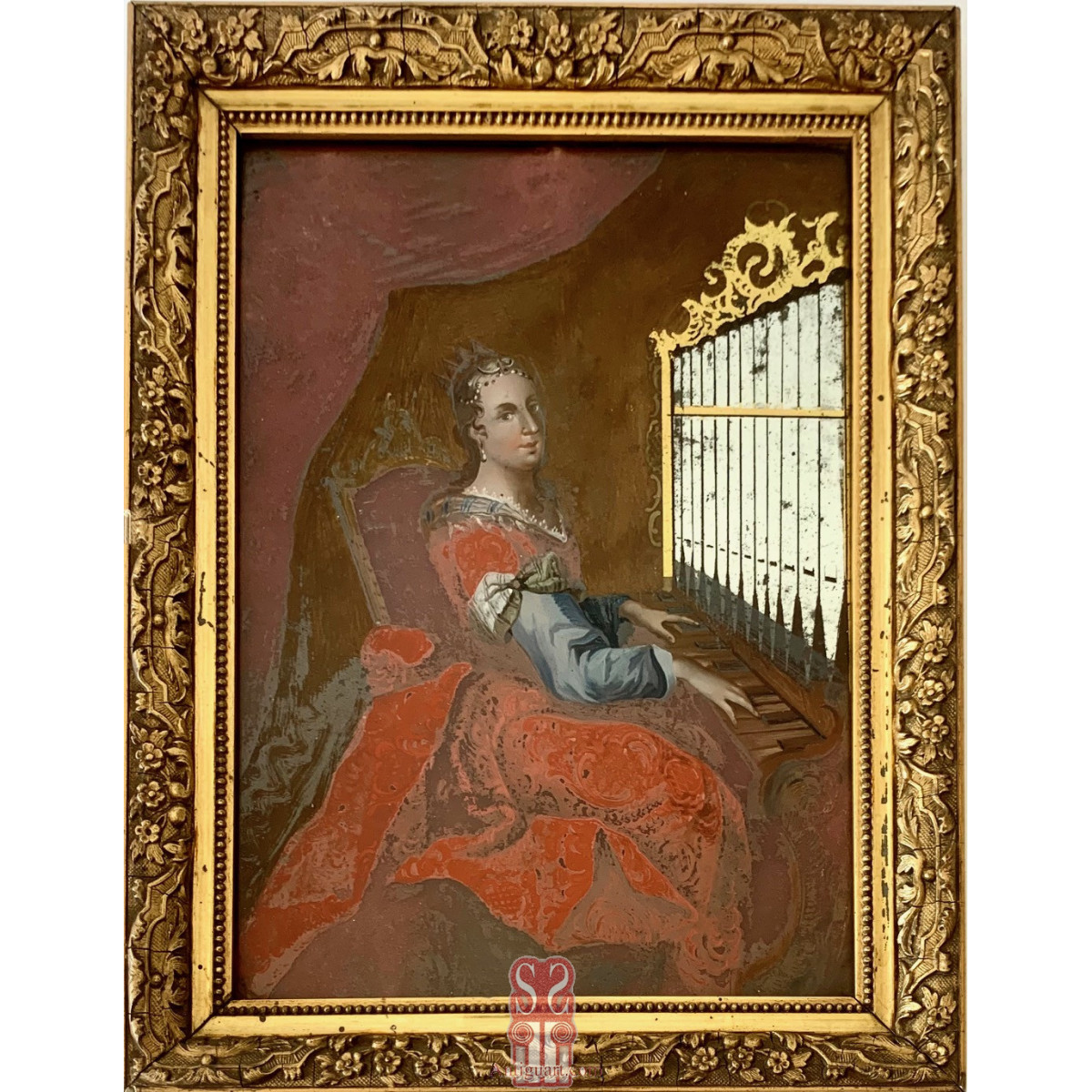 Santa Cecilia y el rey David, pinturas  sobre cristal, siglo XVIII.