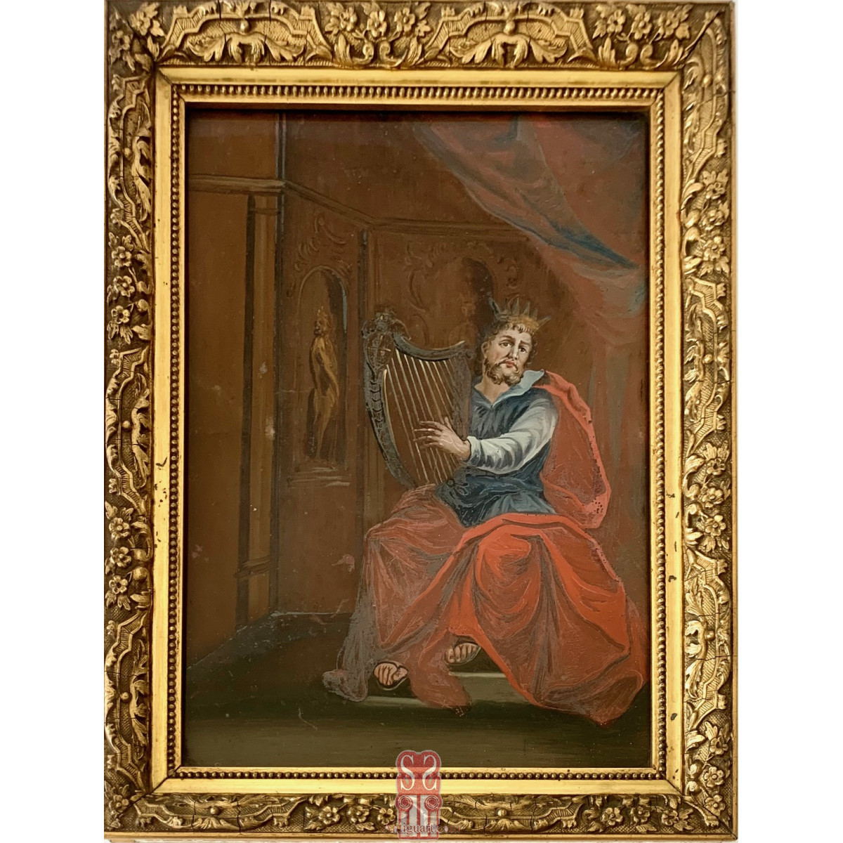 Santa Cecilia y el rey David, pinturas  sobre cristal, siglo XVIII.