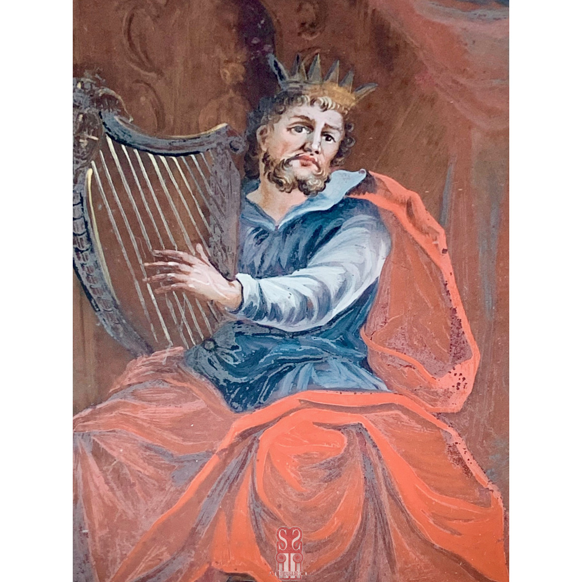 Santa Cecilia y el rey David, pinturas  sobre cristal, siglo XVIII.