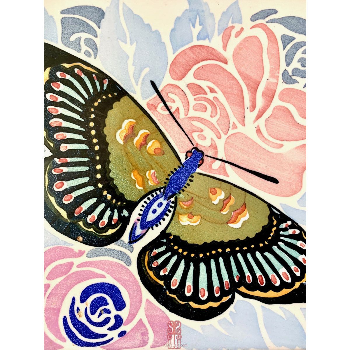 Pareja azulejos decó, mariposas .