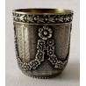 Glass and silver travel liqueur bottle, France, mid-19th.