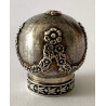 Glass and silver travel liqueur bottle, France, mid-19th.