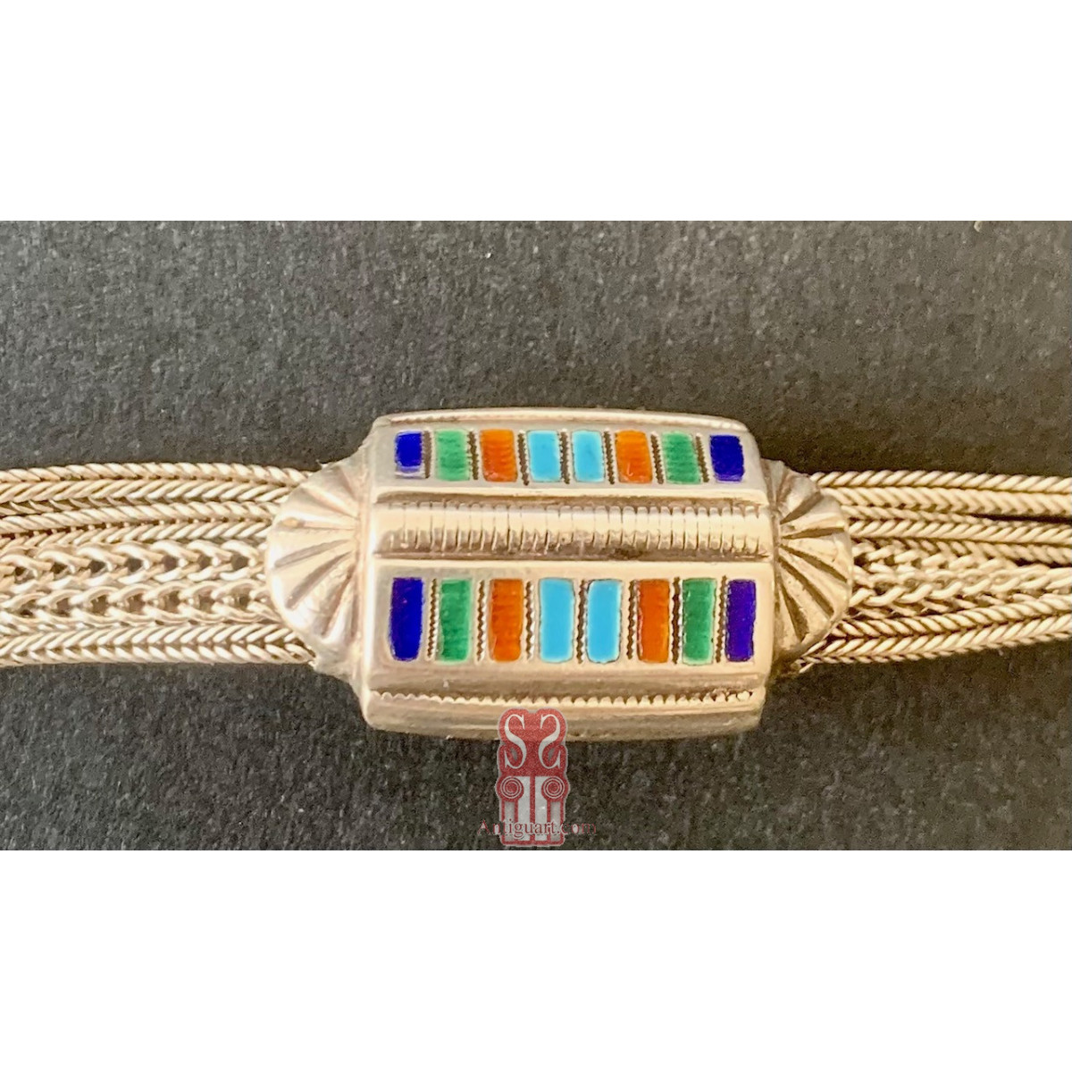 Leontina de plata de ley y esmaltes (1900-1920)