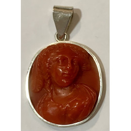 Ciondolo cammeo di corallo rosso dell'800 2