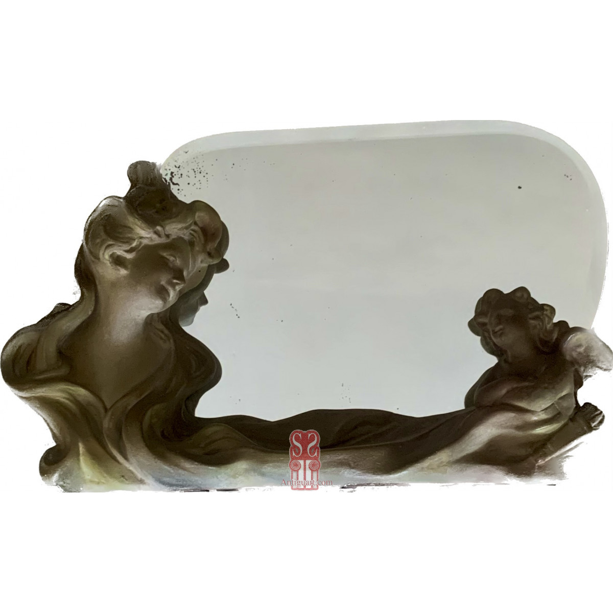 Espejo de mesa modernista de escayola policromada.