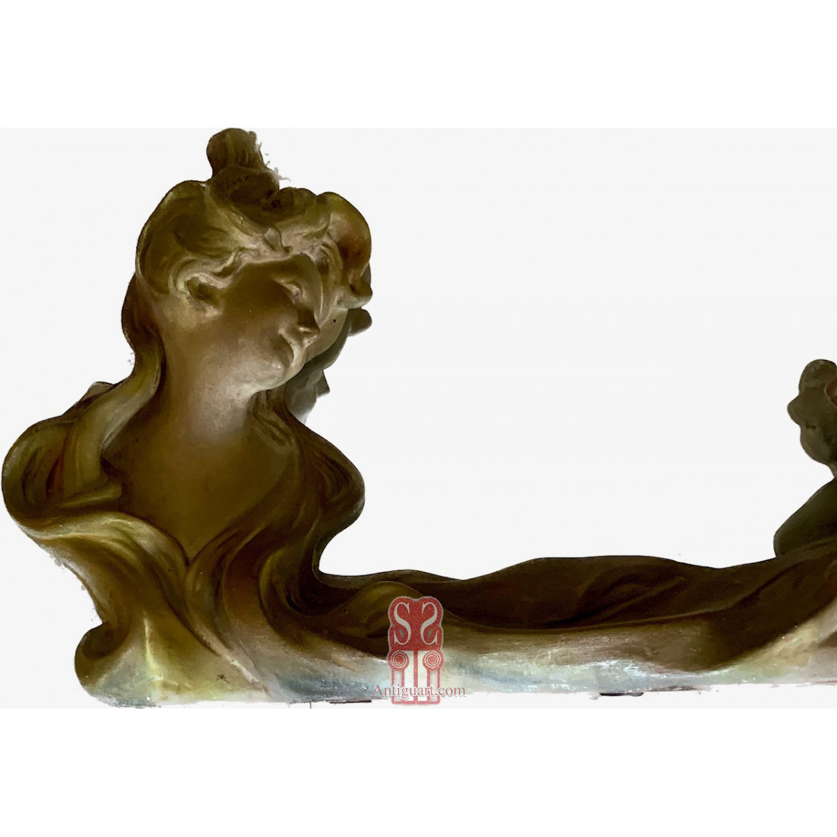 Espejo de mesa modernista de escayola policromada.