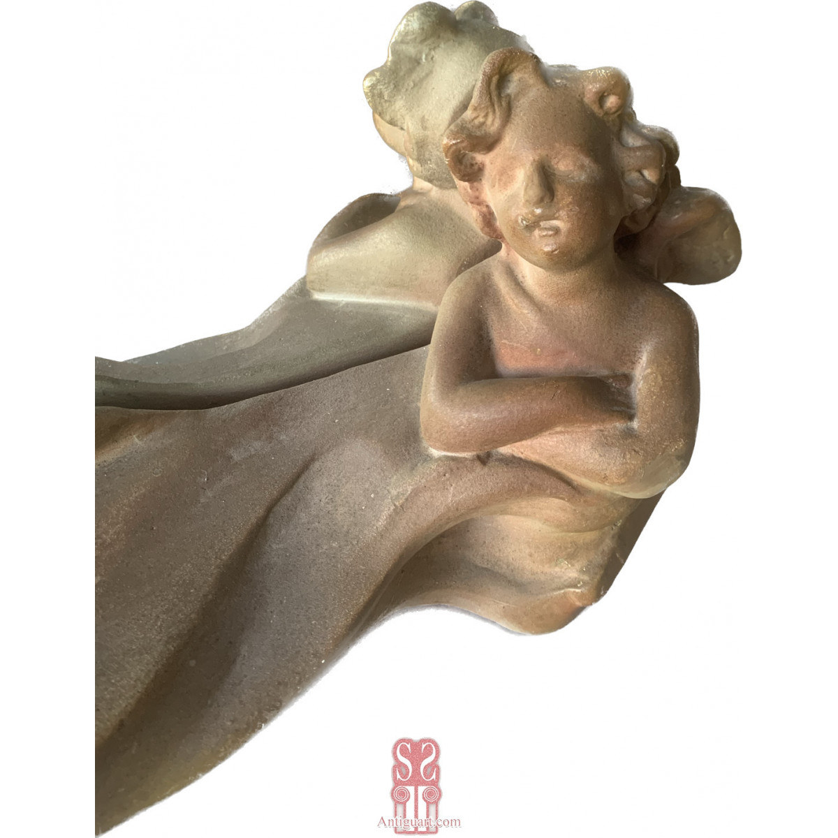 Espejo de mesa modernista de escayola policromada.