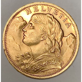 Moneta d'oro svizzera di 20 franchi del 1927, 22 K. 2