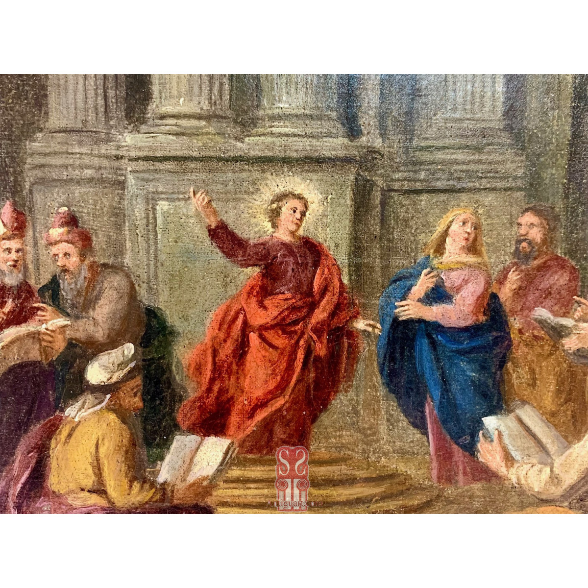 Jesús entre los doctores, pintura italiana del siglo XVII