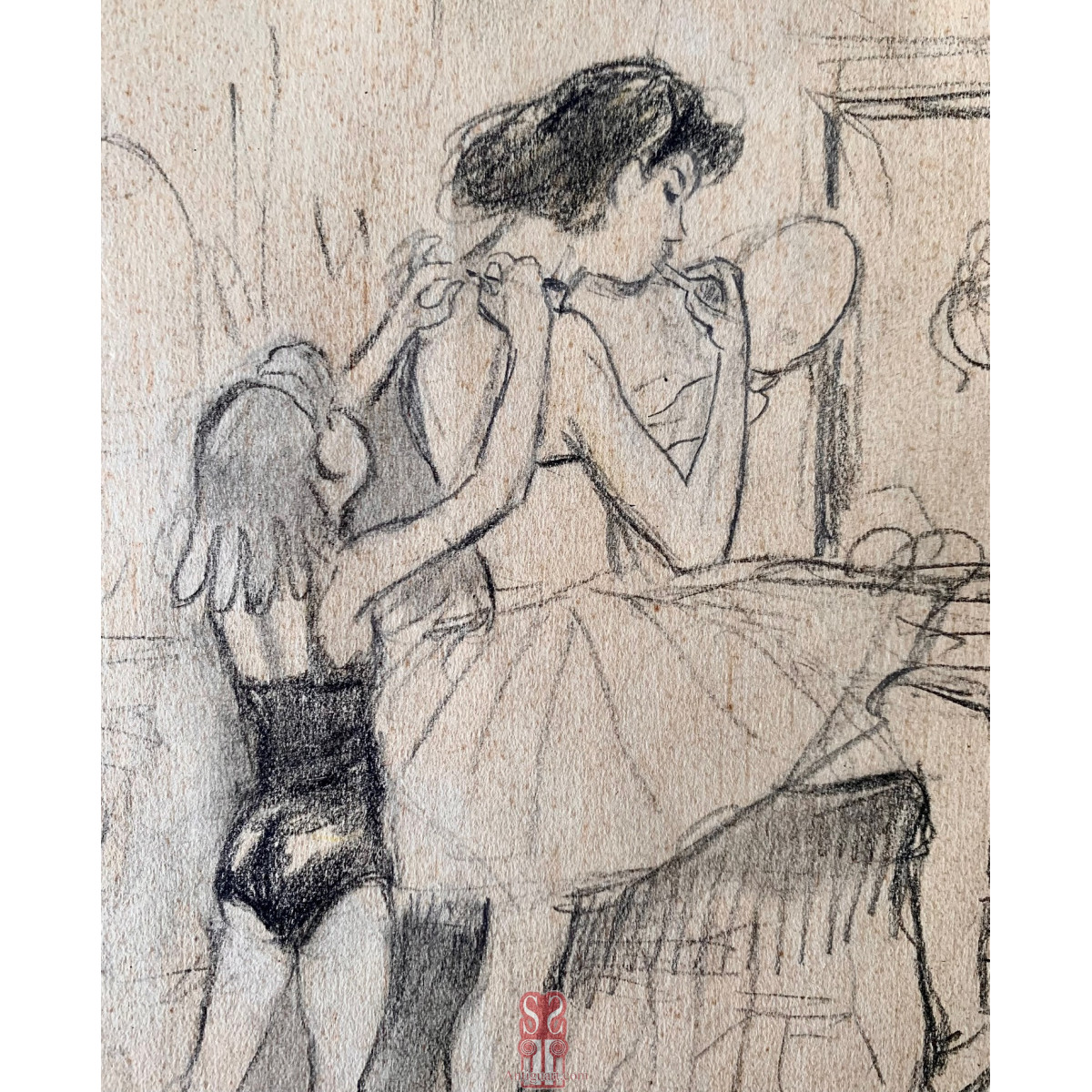 “Bailarinas” Ricard Opisso, dibujo al carboncillo sobre papel