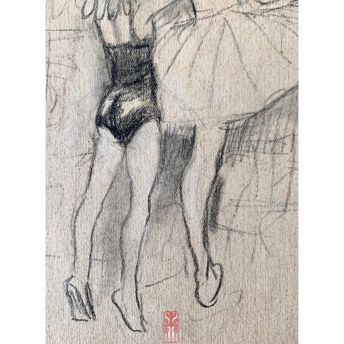 “Bailarinas” Ricard Opisso, dibujo al carboncillo sobre papel
