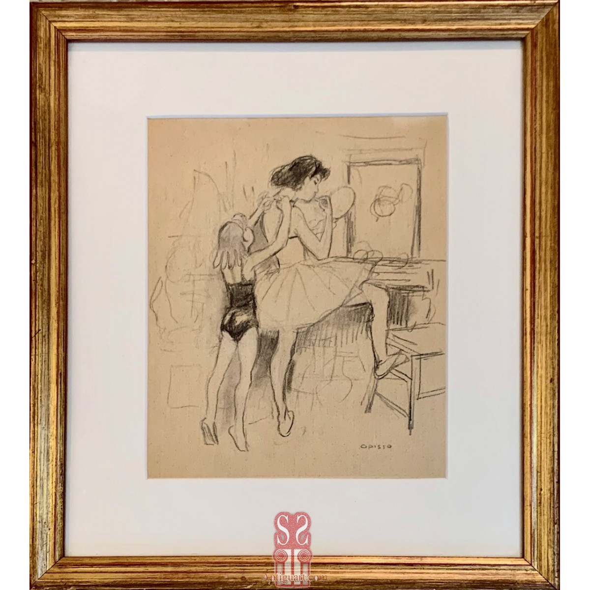 “Bailarinas” Ricard Opisso, dibujo al carboncillo sobre papel