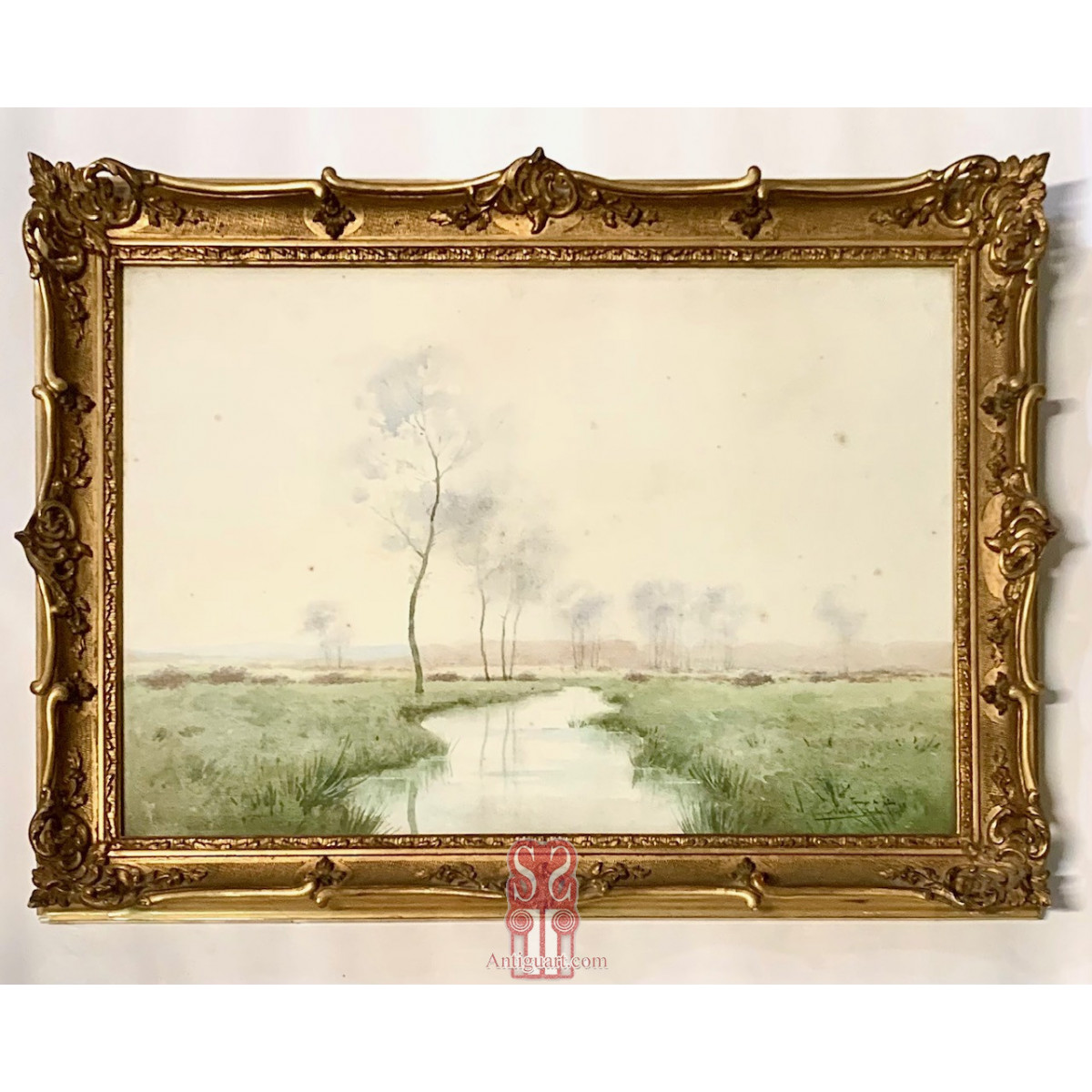 Nestor Outer, Francia, paisaje lagunar, acuarela.