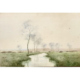 Nestor Outer, Francia, paisaje lagunar, acuarela. 2