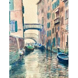 Canal de Venecia acuarela, Albert Caullet (1875-1950). 2