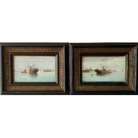 Pareja de marinas, “Vistas de puerto”, siglo XIX.