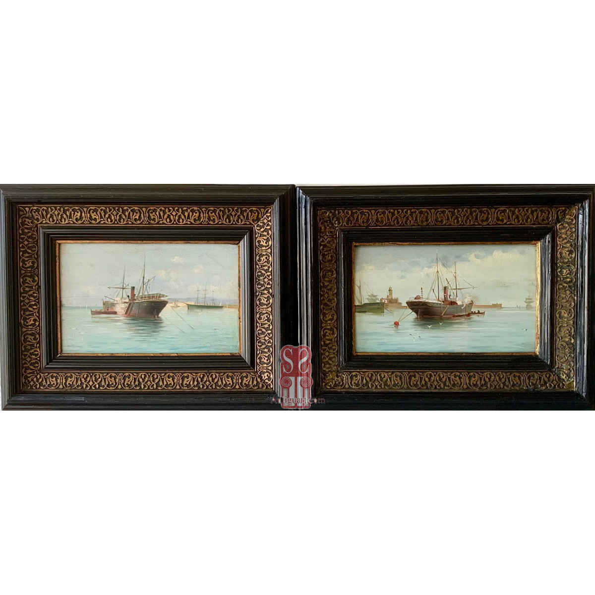 Pareja de marinas, “Vistas de puerto”, siglo XIX.