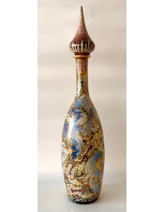 Botella de cristal esmaltada y dorada modernista.