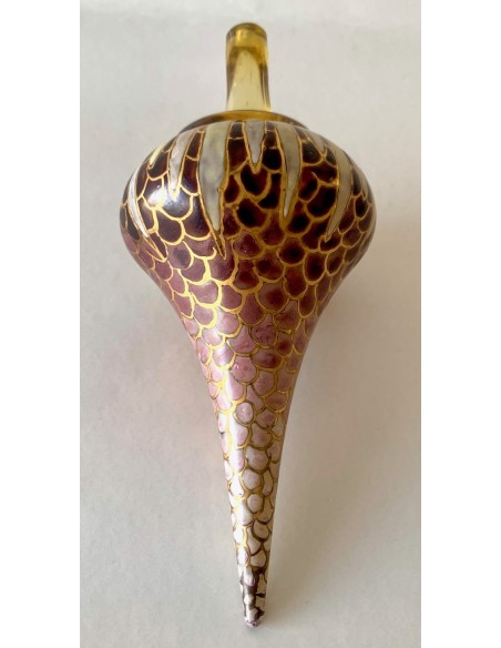 Art Nouveau glass bottle, decorated with decorative bird motifs enameled