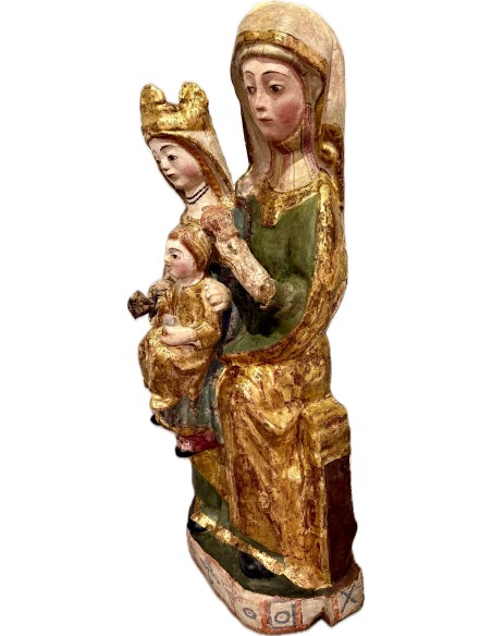 Importante imagen talla gotica española de la triple Ana del siglo XIV en venta