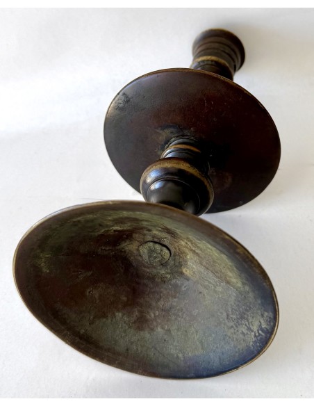 Antique Pair of 17th bronze candlesticks baroque on sale