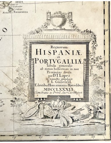 Carta geografica della penisola Iberica del XVIII secolo incisa ed editata da Tomás López.