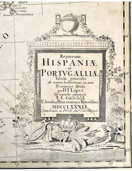 Carta geografica della penisola Iberica del XVIII secolo incisa ed editata da Tomás López.