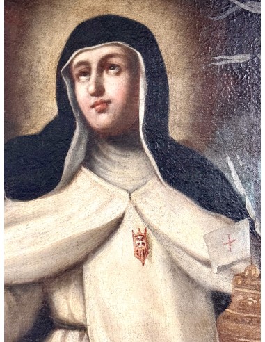 Antigua pintura barroca al óleo sobre lienzo del siglo XVII, Santa Maria e Cervelló