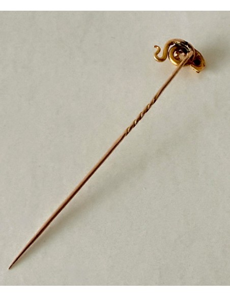 Spilla d’oro di 18 K in forma di serpente con perla e zaffiro