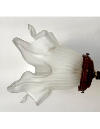 Lámpara de mesa modernista de bronce con tulipa de cristal original en venta