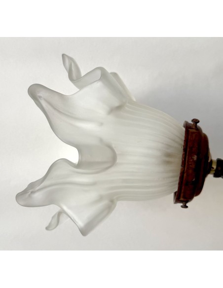 Lampada da tavolo di bronzo periodo liberty, tulipani di vetro originale