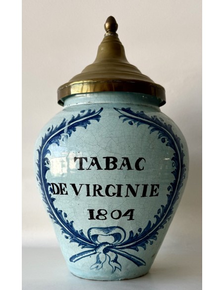 Ceramic tobacco jar, early 19th tabac de virginie collectible on sale