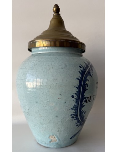 bote para el tabaco de cerámica Holandesa de Delft de principios del siglo XIX.