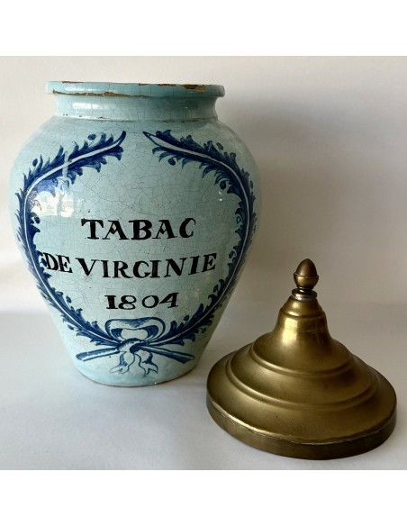 Ceramic tobacco jar, early 19th tabac de virginie collectible on sale
