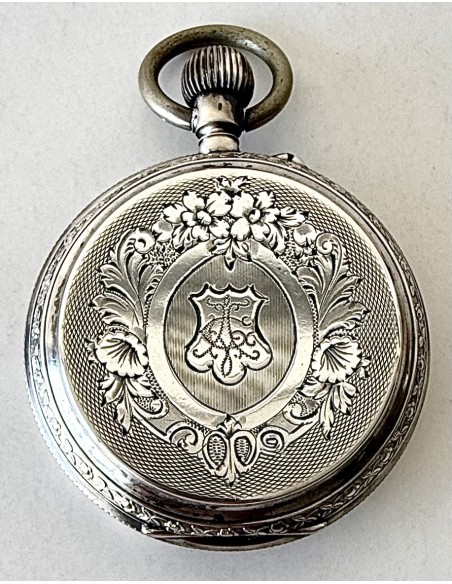 Antiguo reloj de bolsillo de plata suizo de grandes dimensiones