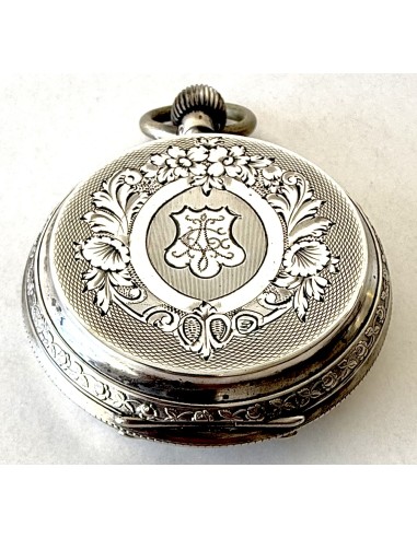 Antiguo reloj de bolsillo de plata suizo de grandes dimensiones