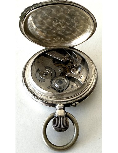 Antiguo reloj de bolsillo de plata suizo de grandes dimensiones