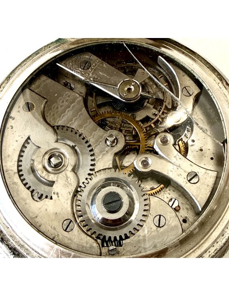 Antiguo reloj de bolsillo de plata suizo de grandes dimensiones