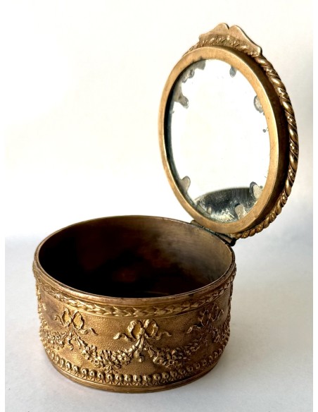 Round bronze box with miniatures 19th collectible on sale
