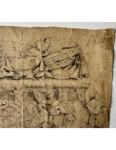 Disegno a matita e carboncino su carta dell' 800,  tomba papale barocca.