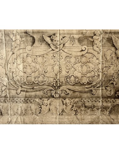 On sale Pencil and charcoal drawing on paper 19th papal marble sarcophagus.